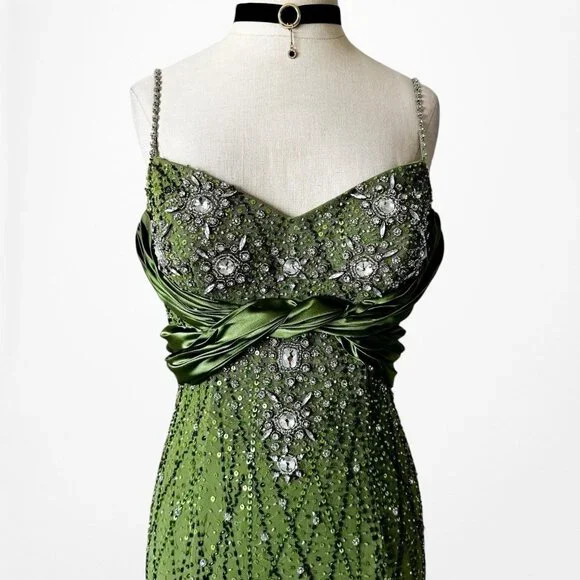 chinese dress ladies BABEYOND Sleeveless Sequined Long Art Deco Dress,Vintage Long Wedding Guest Dress, Dark Green, Size XXL main image 0